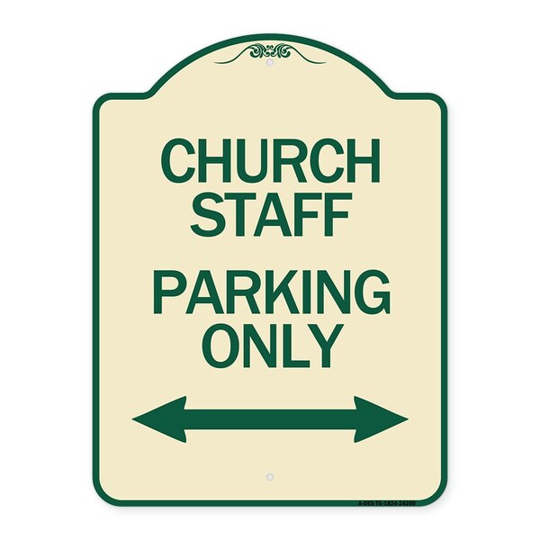 Church Staff Parking W/ Bidirectional Arrow Heavy-Gauge Aluminum Sign, 24" x 18", TG-1824-24260